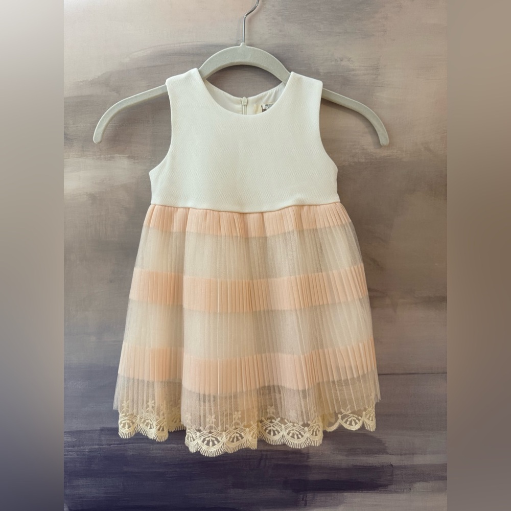 Girls Pink and Ivory Lace Party Dress
